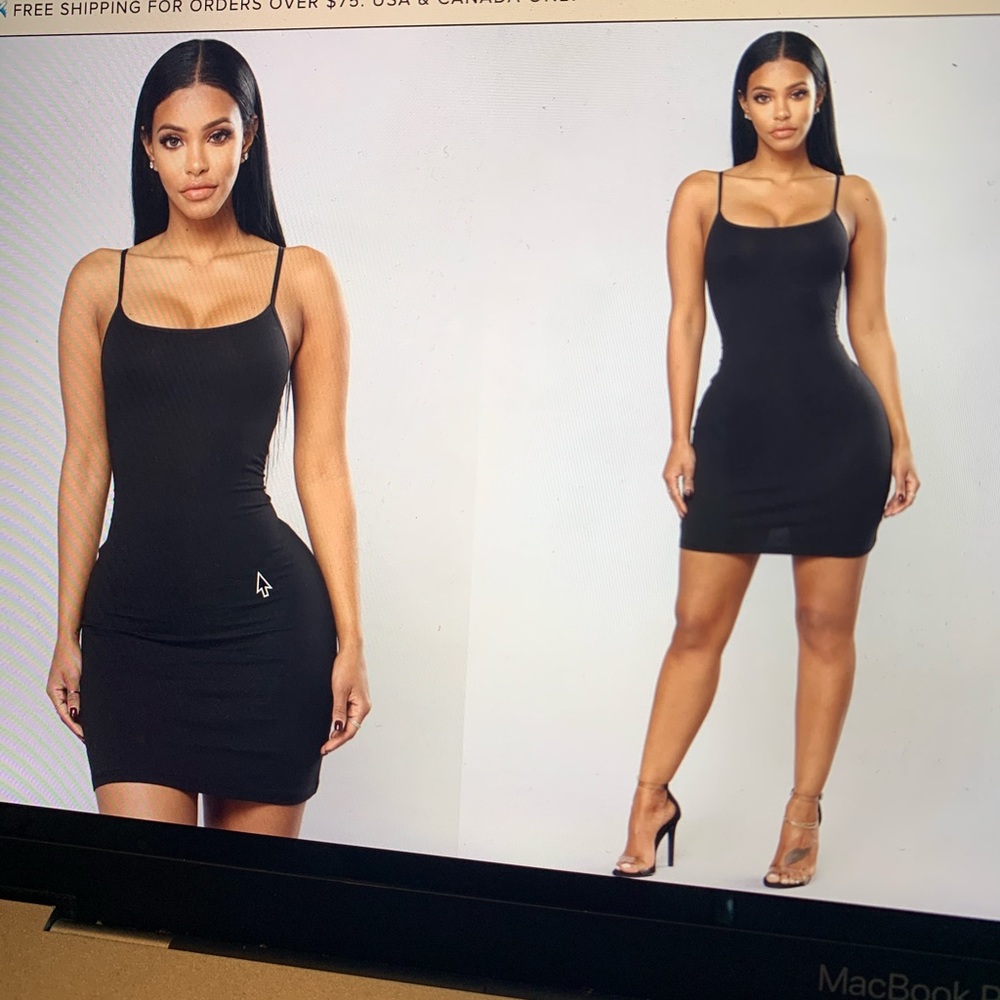 Black slip dress and black romper.